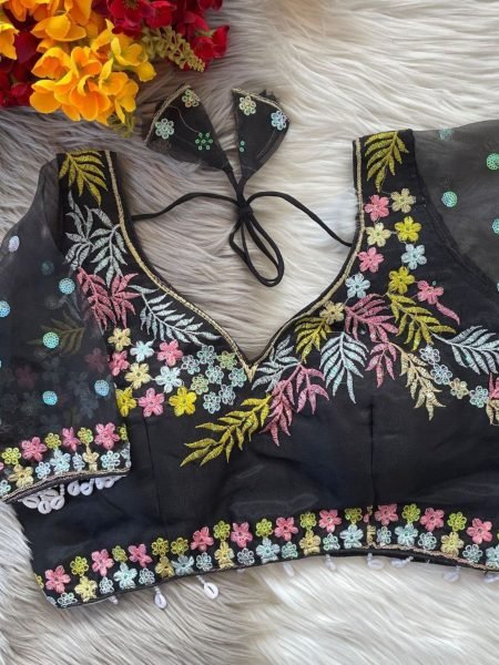 Designer Black Wedding Blouse in Net & Silk Heavy Floral Embroidery Work at Best Wholesale Price