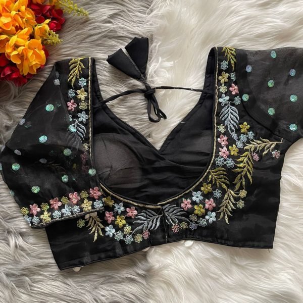 Designer Black Wedding Blouse in Net & Silk Heavy Floral Embroidery Work at Best Wholesale Price Blouse Collection