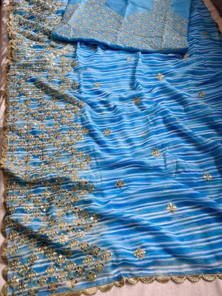 Designer Blue Color Soft Georgette Beautiful Digital Printed Saree Georgette Sarees Wholesale