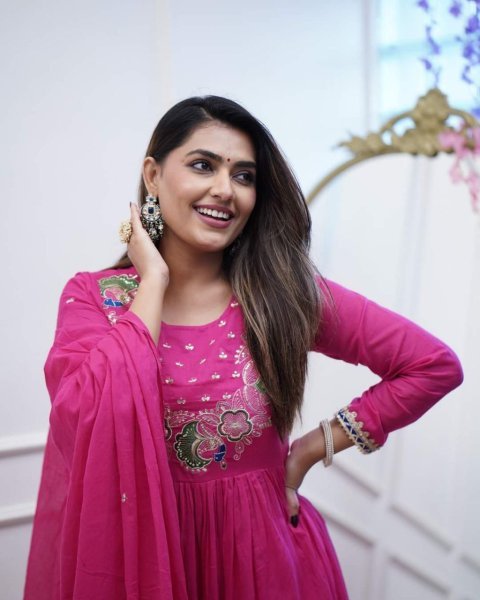 Designer Bollywood Pink Chinon Kurta Set With Dupatta Anarkali Kurtis 