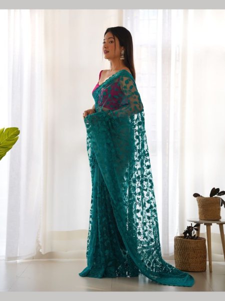 Designer Butterfly Net  Embroidery Work with Rich Pallu  Net Sarees Wholesale