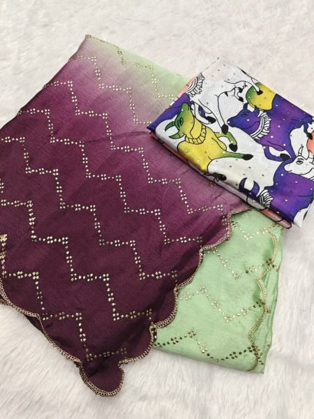 Designer Chinnon Padding Silk Saree With Designer Printed Blouse With Butties Work Silk Sarees Wholesale