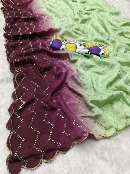 Designer Chinnon Padding Silk Saree With Designer Printed Blouse With Butties Work Silk Sarees Wholesale