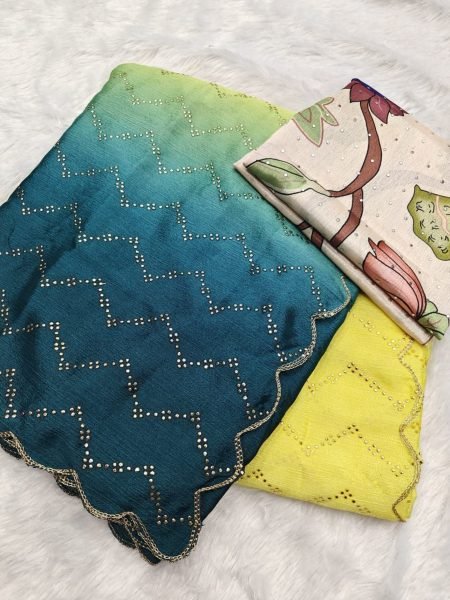 Designer Chinnon Padding Silk Saree With Designer Printed Blouse With Butties Work Silk Sarees Wholesale
