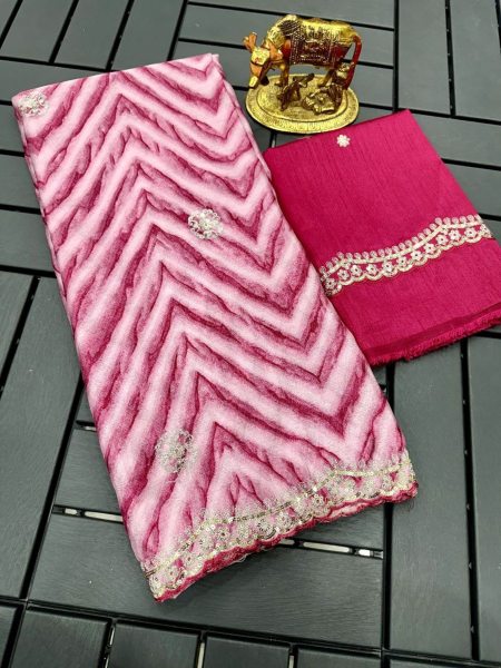 Designer Chinnon Silk Saree With Zig Zag Print For Women  Sarees 