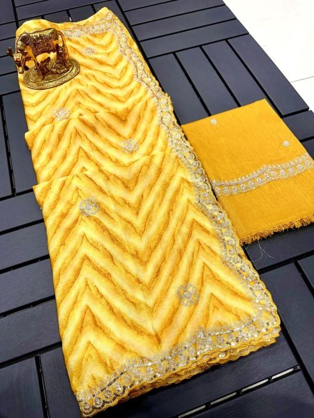 Designer Chinnon Silk Saree With Zig Zag Print For Women  Silk Sarees Wholesale