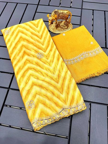 Designer Chinnon Silk Saree With Zig Zag Print For Women  Silk Sarees Wholesale