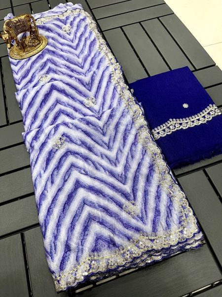 Designer Chinnon Silk Saree With Zig Zag Print For Women  Silk Sarees Wholesale