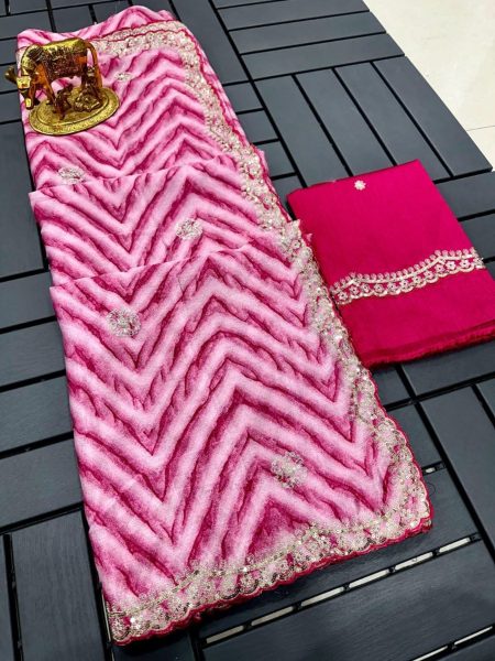 Designer Chinnon Silk Saree With Zig Zag Print For Women  Silk Sarees Wholesale