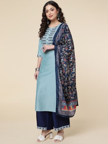 Designer Chinon Embroidered Kurti Plazzo Set  3 Piece Kurti Set