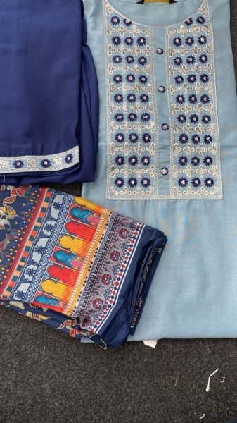 Designer Chinon Embroidered Kurti Plazzo Set  3 Piece Kurti Set