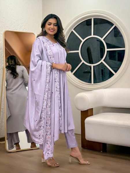 Designer Chinon Embroidery Top with Plain Rayon Bottom   Dupatta Set Stylish 3 Piece Suit Set for Resellers 3 Piece Kurti Set