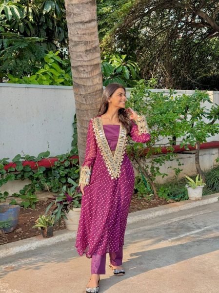 Designer Chinon Kurti Set Digital Print with Real Mirror   Embroidery 3 Piece Ethnic Wear from Sura 3 Piece Kurti Set