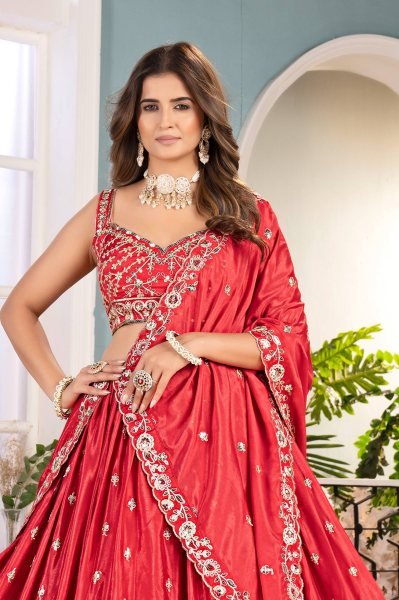 Designer Chinon Lehenga Choli with Heavy Embroidery and Cancan Bridal Special Designer Lehenga Choli