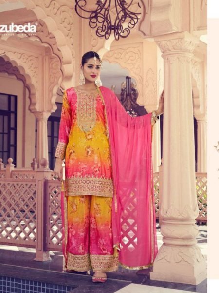 Designer Chinon Palazzo Suit Set with Digital Print Fully Stitched 