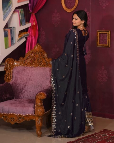 Designer Chinon Sequence Embroidery Work Full-Stitched Ethnic Top, Sharara, and Dupatta Set for Women Ready To Wear Collection