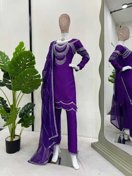 Designer Chinon Silk Kurti with Dupatta and pant  Kurti With Bottom Wholesale