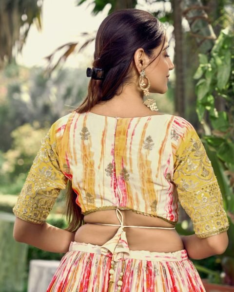 Designer Chinon Silk Lehenga Choli Set with Zari & Sequins Embroidery White & Yellow Haldi Wear Function at Low Price Designer Lehenga Choli