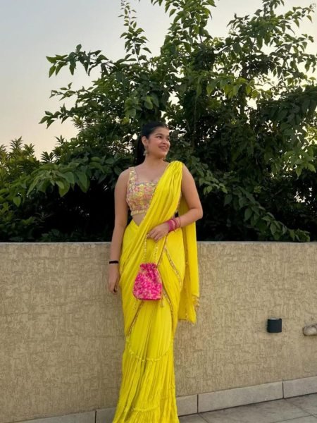 Designer Chinon Silk Ruffle Lehenga Saree with Attached Dupatta   Heavy Embroidered Blouse Ready to Wear Best Deal for Exporters 