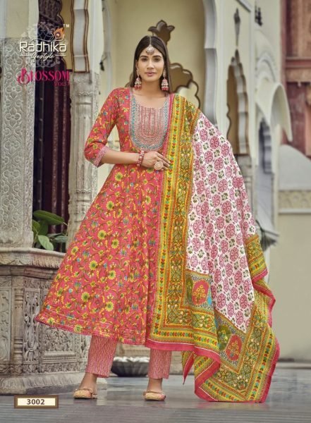 Designer Cotton Embroidery Kurti pant With Dupatta 3 Piece Kurti Set