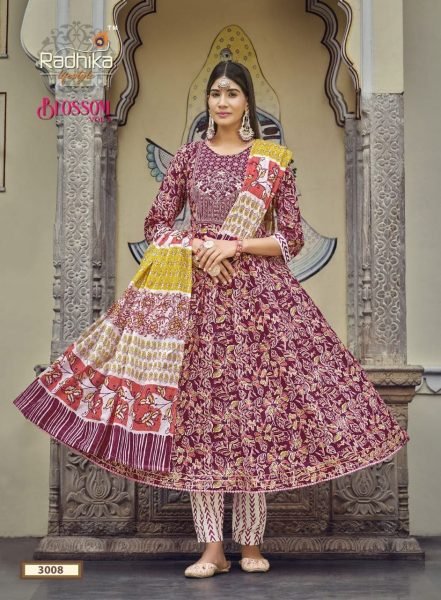 Designer Cotton Embroidery Kurti pant With Dupatta 3 Piece Kurti Set