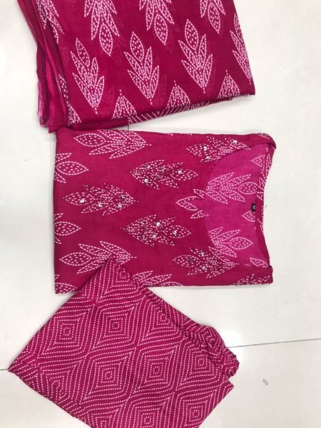 Designer Cotton Print with Handwork Party Wear Look New Kurta and Bottom With H Dupatta 3 pcs set 3 Piece Kurti Set