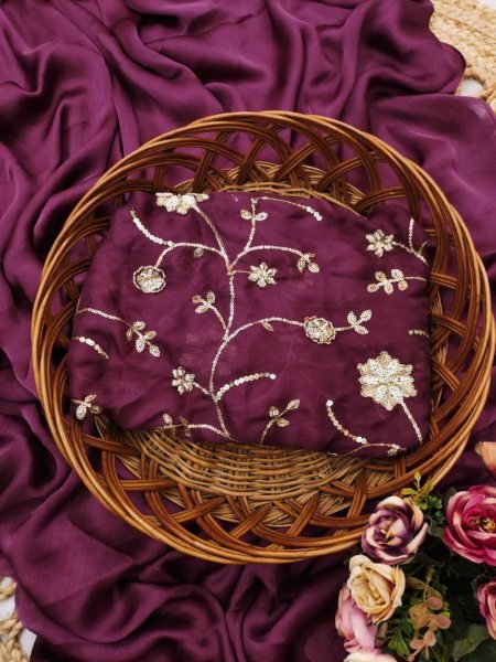 Designer Crepe Silk Saree with Zari Maggam Work Party Ready Look Embroidery Sarees Wholesale