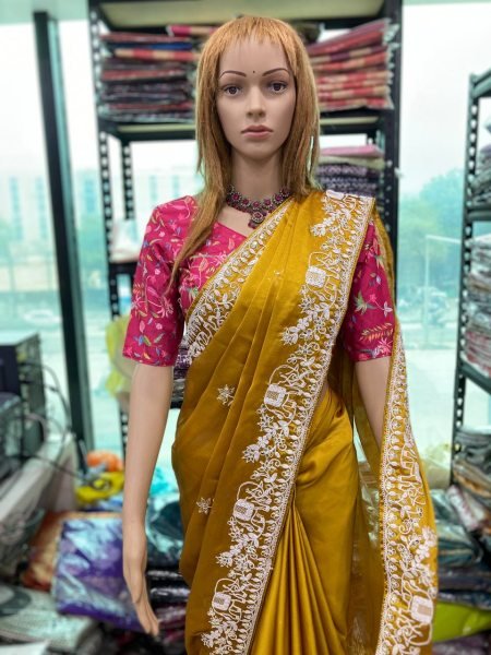 Designer Elephant Motif Saree in Rangoli Silk New Collection with Lace Piping Surat Supplier  Embroidery Sarees Wholesale