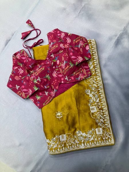 Designer Elephant Motif Saree in Rangoli Silk New Collection with Lace Piping Surat Supplier  Embroidery Sarees Wholesale
