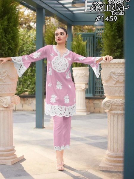 Designer Embroidered Festive Wear Tunic with Cutwork   Matching Embroidered Pant Available In Two Colors Embroidery Suits Wholesale