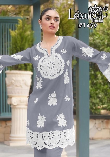 Designer Embroidered Festive Wear Tunic with Cutwork   Matching Embroidered Pant Available In Two Colors Embroidery Suits Wholesale