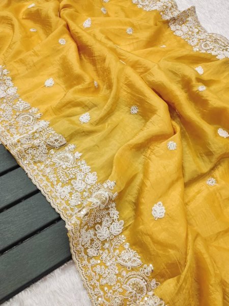 Designer Embroidery Codding Saree with Sequin Work Embroidery Sarees Wholesale