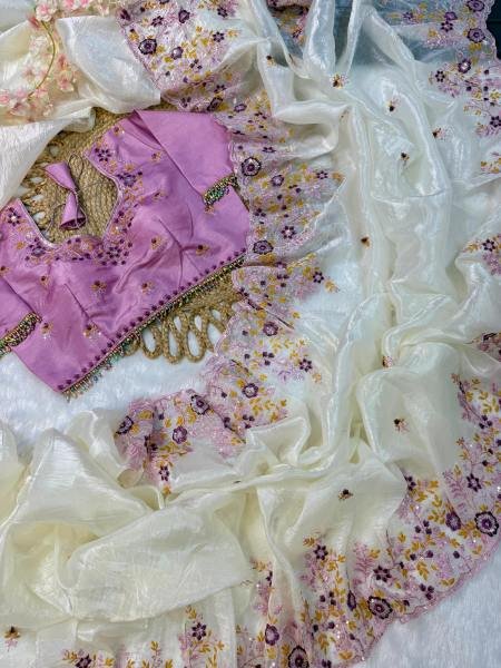Designer Embroidery Saree – Gold Crush Silk with Thread & Sequin Detailing Included Stitched Blouse  Embroidery Sarees Wholesale