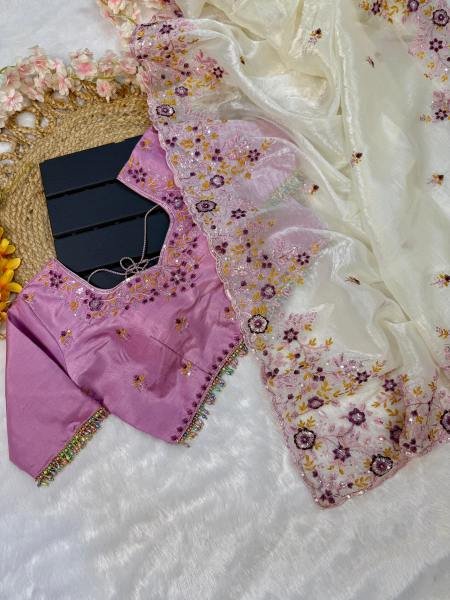 Designer Embroidery Saree – Gold Crush Silk with Thread & Sequin Detailing Included Stitched Blouse  Embroidery Sarees Wholesale