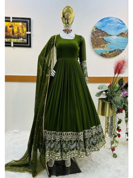 Designer Faux Georgette  Anarkali Gown With Dupatta  Salwar Kameez