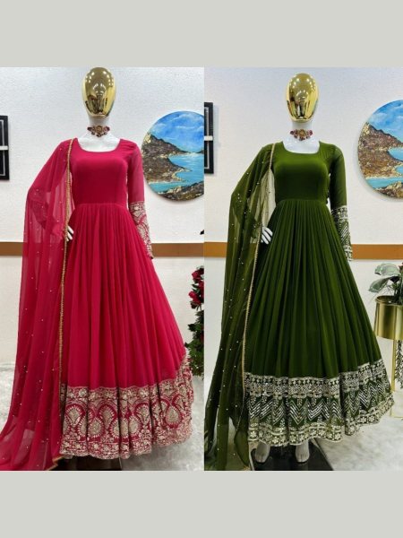 Designer Faux Georgette  Anarkali Gown With Dupatta  Anarakali Gown Wholesale