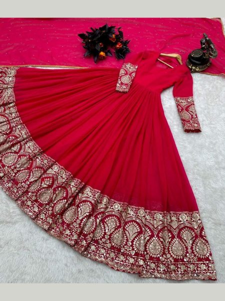 Designer Faux Georgette  Anarkali Gown With Dupatta  Anarakali Gown Wholesale