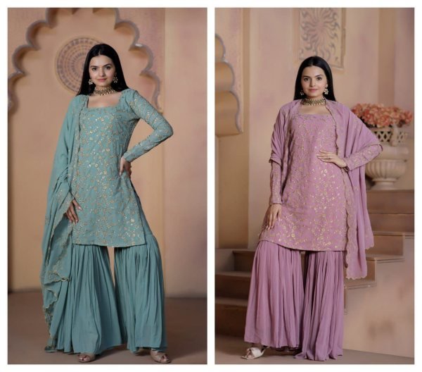 Designer Faux Georgette Embroidery Work Sharara Suits  Ready To Wear Collection