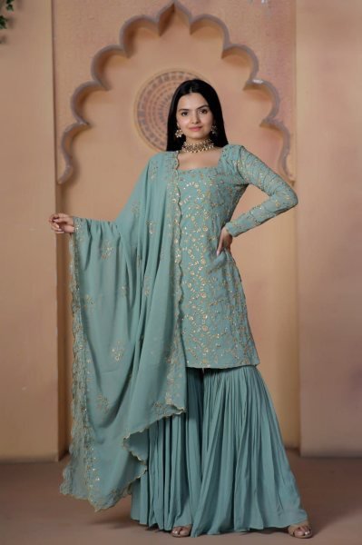 Designer Faux Georgette Embroidery Work Sharara Suits  Ready To Wear Collection