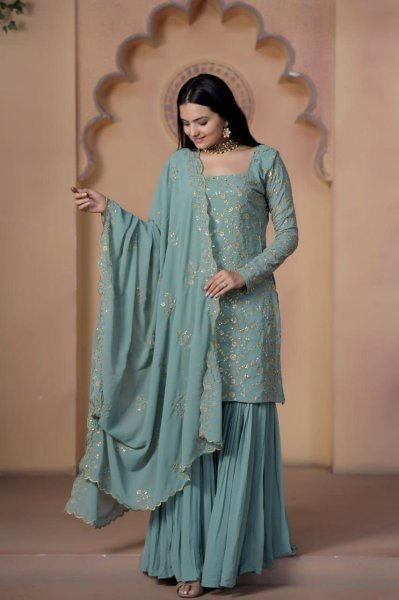 Designer Faux Georgette Embroidery Work Sharara Suits  Ready To Wear Collection