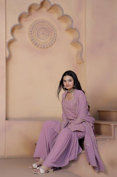 Designer Faux Georgette Embroidery Work Sharara Suits  Ready To Wear Collection