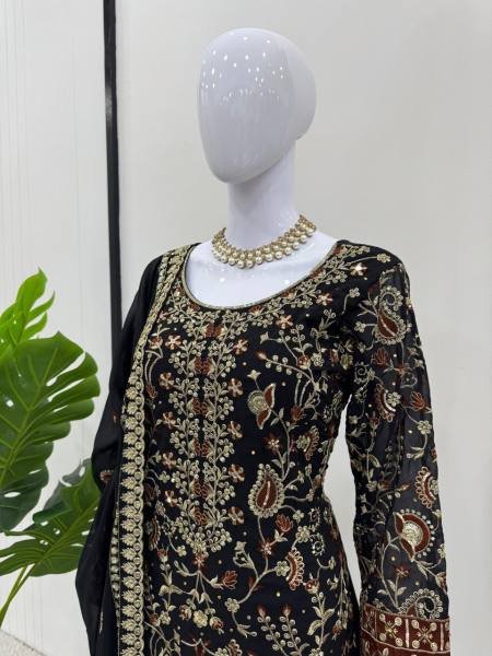 Designer Faux Georgette Top  Pant   Dupatta Set with Real Diamond Work  Ready To Wear Collection