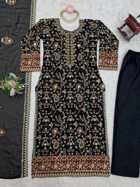Designer Faux Georgette Top  Pant   Dupatta Set with Real Diamond Work  Ready To Wear Collection