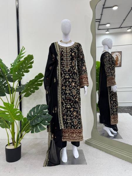 Designer Faux Georgette Top  Pant   Dupatta Set with Real Diamond Work  Ready To Wear Collection