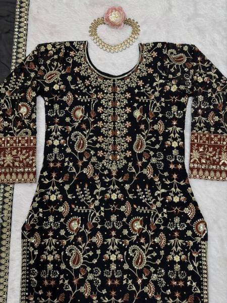 Designer Faux Georgette Top  Pant   Dupatta Set with Real Diamond Work  Ready To Wear Collection