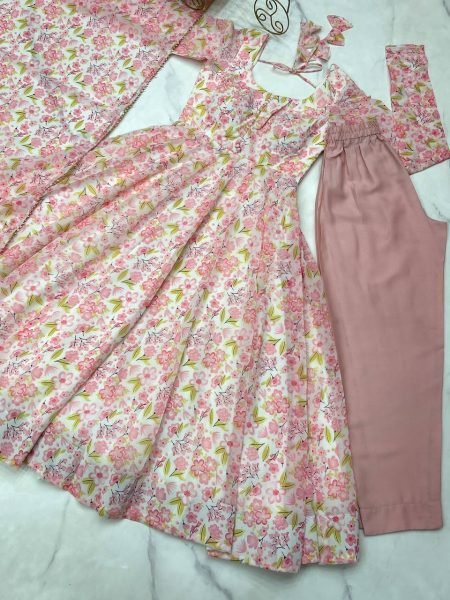 Designer Floral Chiffon Anarkali Dress for Women Fully Flared Style with Dupatta and Cotton Silk Pant Bulk Deal for Resellers Anarkali Kurtis 