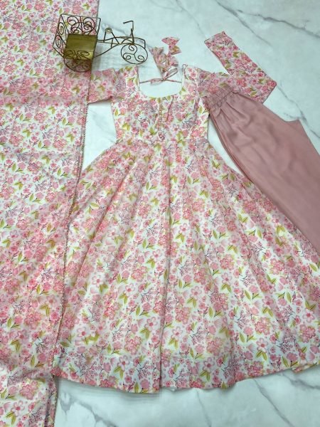 Designer Floral Chiffon Anarkali Dress for Women Fully Flared Style with Dupatta and Cotton Silk Pant Bulk Deal for Resellers Anarkali Kurtis 