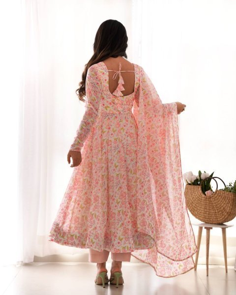 Designer Floral Chiffon Anarkali Dress for Women Fully Flared Style with Dupatta and Cotton Silk Pant Bulk Deal for Resellers Anarkali Kurtis 
