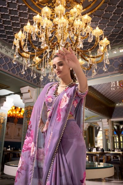 Designer Floral Print Saree in Georgette with Beaded Border Must Have Pick Georgette Sarees Wholesale