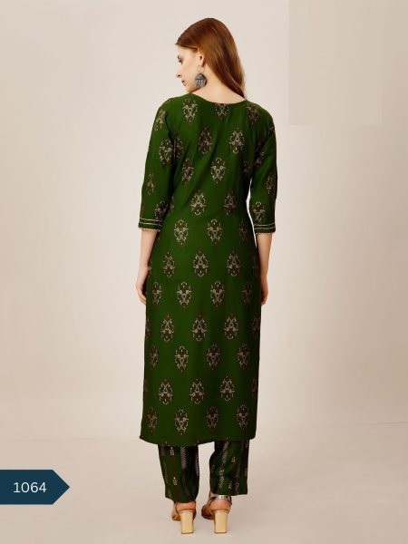 Designer Foil Print Reyon Kurti & Pant  Straight Cut Long Kurtis